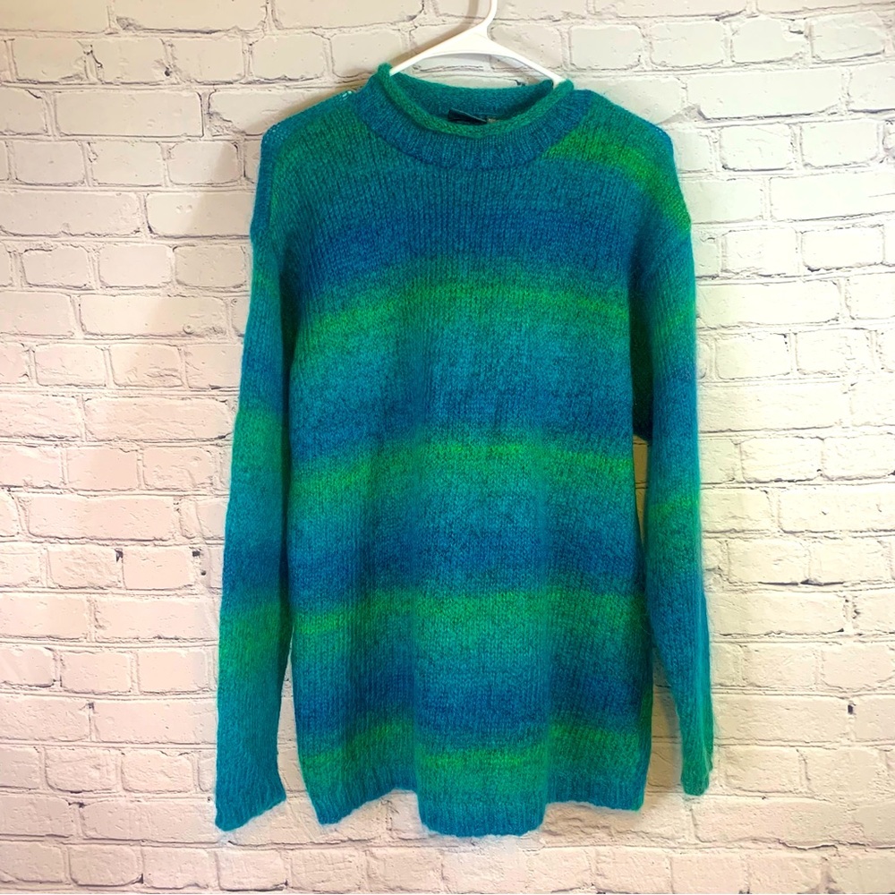 Lizwear Vintage Blue Green Fuzzy Ombré Mohair Blend Sweater